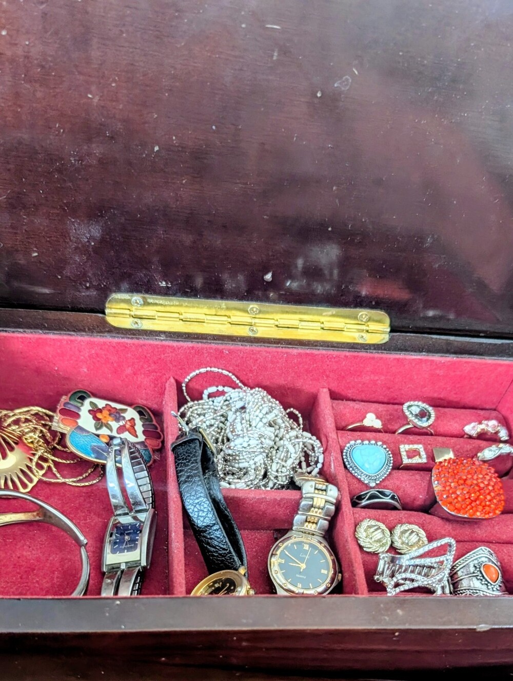 Vintage Rosalco Wood Inlay Jewelry Box Lot - Trifari, Monet, Avon Floating Gem
